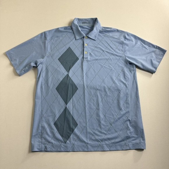Nike Golf Shirt Mens Size Medium Blue Diamond Print Performance Polo Shortsleeve - Picture 1 of 8